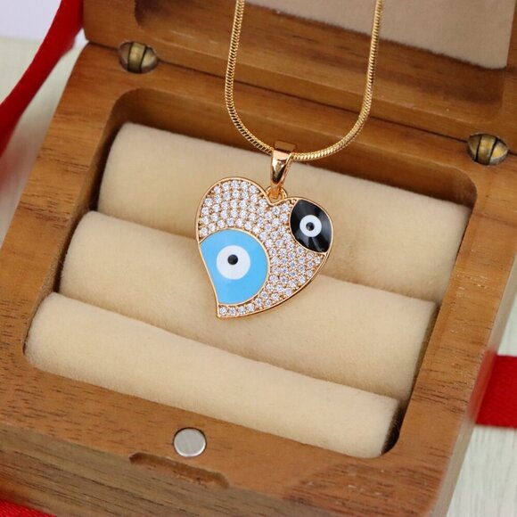 "Heart Evil Eye Rose Gold Pendant with Crystal Pave Design, XPPT1411 - Picture 2 of 13